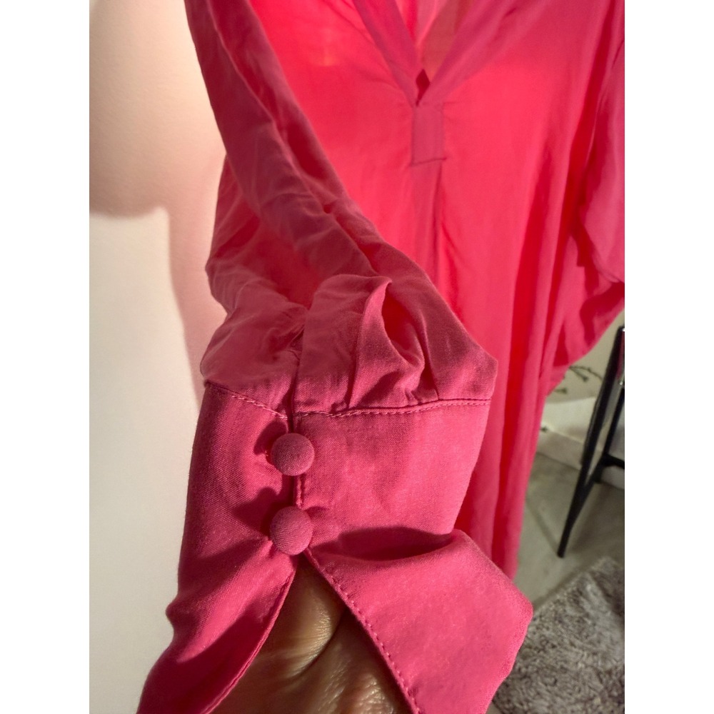 HM Hot Pink Kaftan Tunic Dress Long Sleeve V-Neck High-Low Hem Medium - Picture 4 of 8